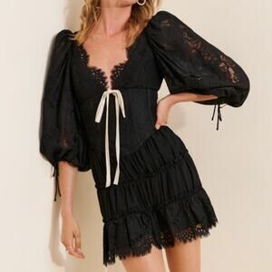 For Love & Lemons Black Lace Ellis Mini Dress Size Small